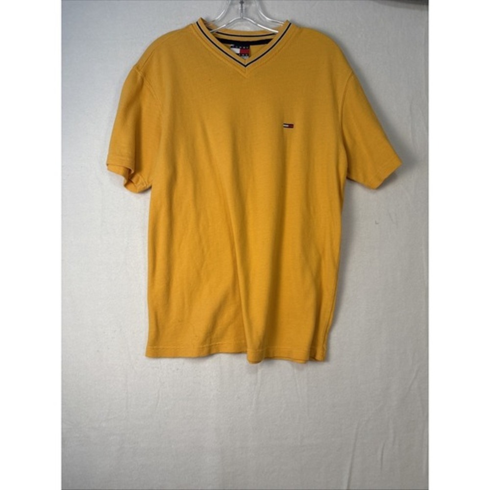 Tommy Hilfiger Vintage 2002 Waffle V-Neck Short Sleeve Shirt Yellow Men S  K1229